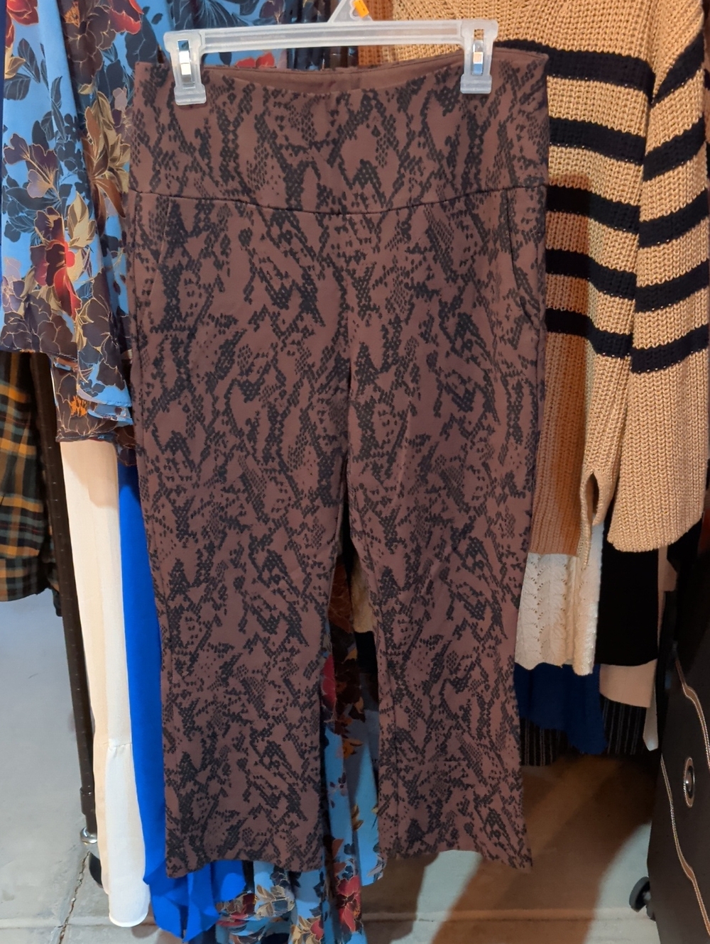 CAbi Brown and Black Snake-Print Wide Leg Pants
